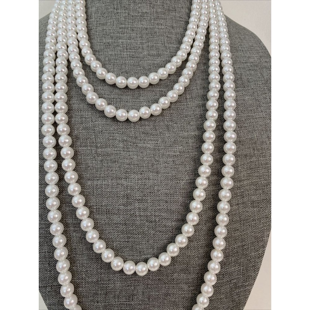 ETC! Faux Pearls layered necklace 19" Long - Picture 2 of 6